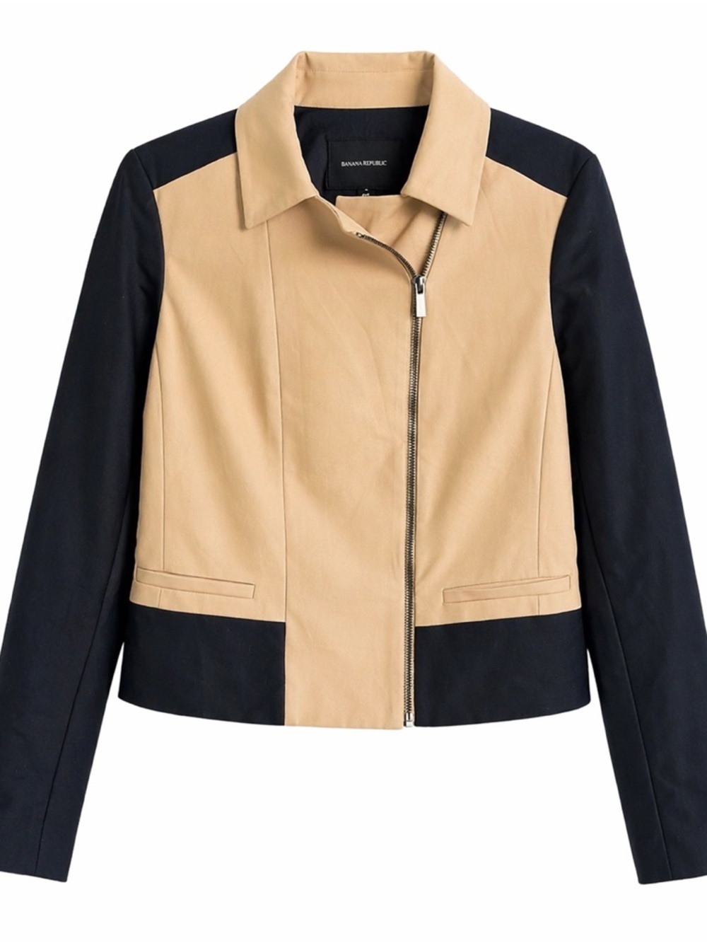 Banana Republic Beige and Black Colorblock Zip Jacket